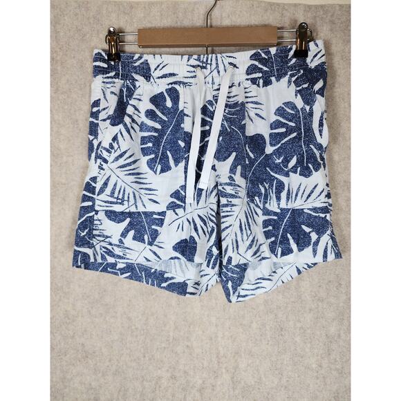 NAUTICA Women's Blue White Tropical Linen Blend Loose Front Tie Shorts SZ S - Picture 1 of 7